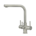 Acquapuro Stainless steel kitchen faucet with three levers on a white background