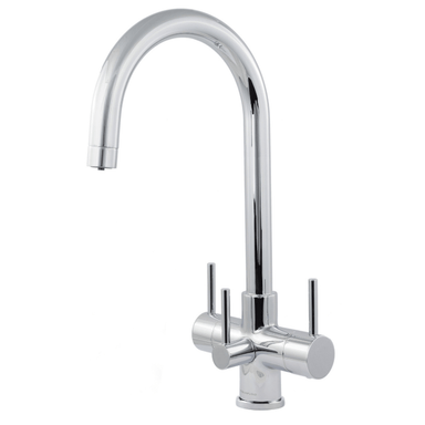 Acquapuro Verona 3 Lever chrome tap with curved spout and three handles for filtered and mains use