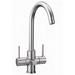 Brushed Stainless steel kitchen faucet on a white background with three levers