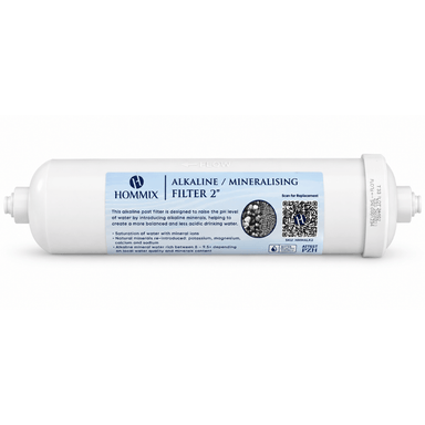 Alkaline mineralising filter with Hommix branding on a white background