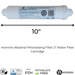 Hommix Alkaline/Mineralising Filter 2 water filter cartridge with dimensions and certification logos on a white background.