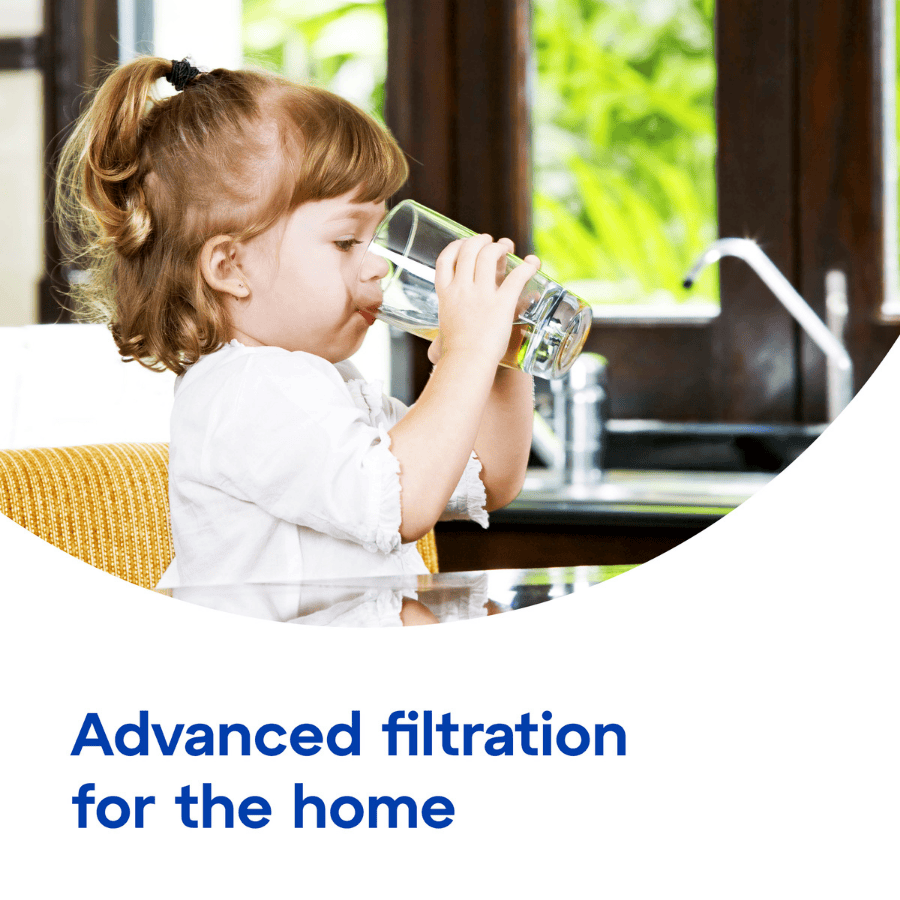 Child drinking purified water from Aquaphor reverse osmosis filter