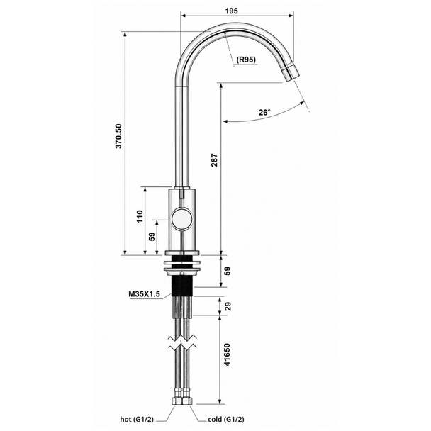 AQUAPHOR C125 kitchen mixer tap dimensions