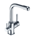 Chrome kitchen mixer tap on a white background