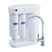 White water filter with three cylindrical tanks and a chrome faucet on a white background with K5 K2 RO-50S K7M filters 