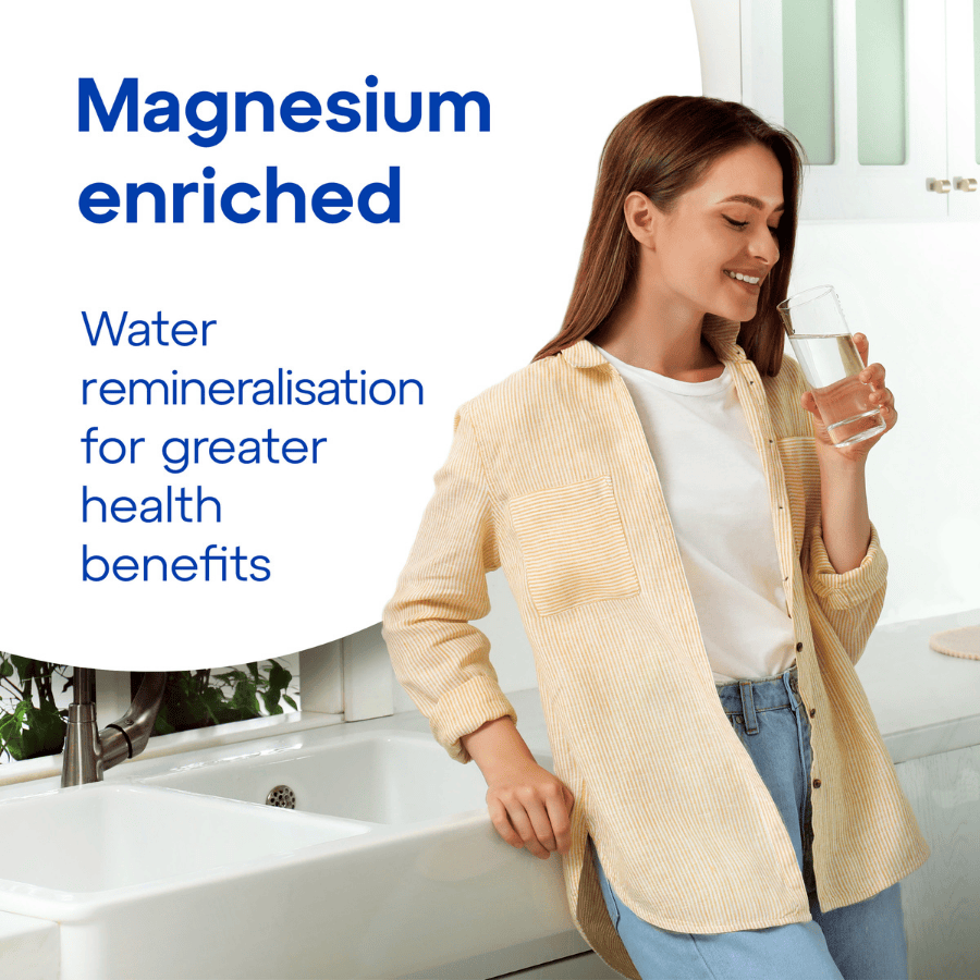 Woman drinking magnesium-enriched water from Aquaphor RO-202S system