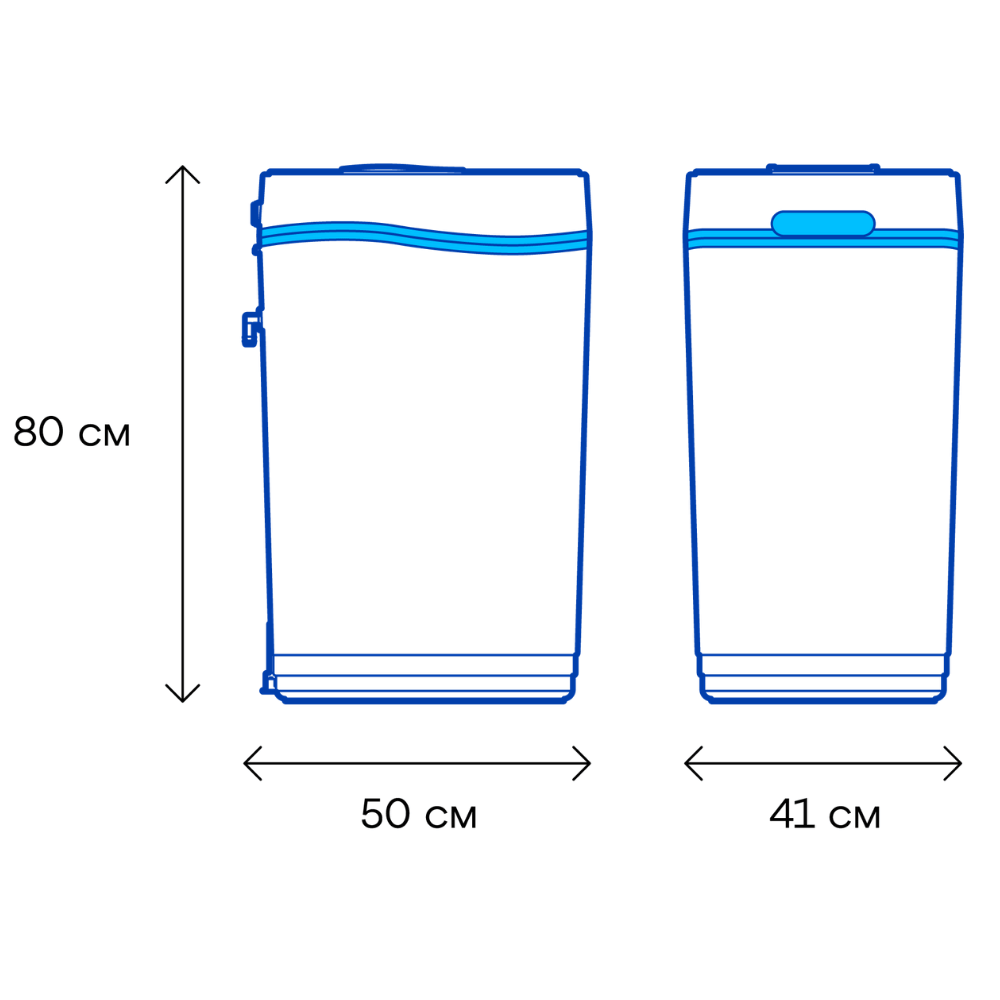 Dimensions of an aquaphor water softener 1000S with measurements in centimeters on a white background