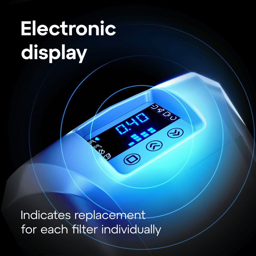 Aquaphor RO-202S water filter with electronic display showing filter status