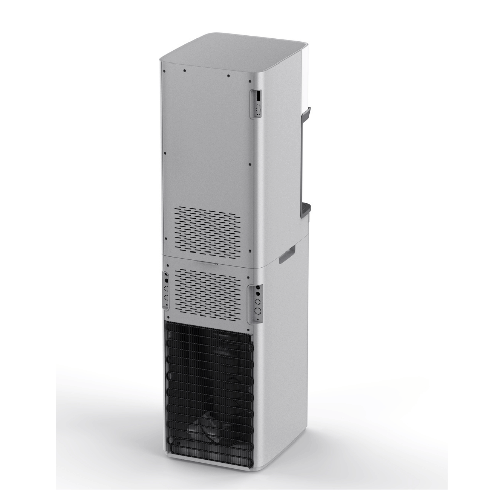 Aquaphor standing water dispenser rear view with cooling vents on a white background
