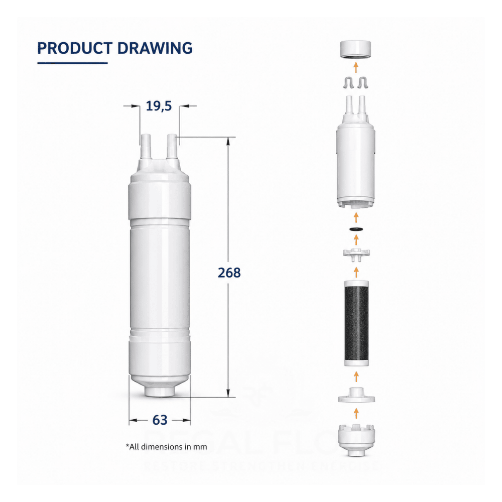 Acquapuro ACQ0.IFC 0.1 Micron Carbon Media Water Filter with integrated filter head for chlorine, microplastic and organic chemical reduction