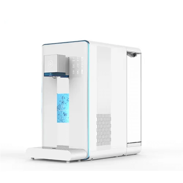 Ayus Wellness hydrogen-ion water purifier with blue LED lighting side view