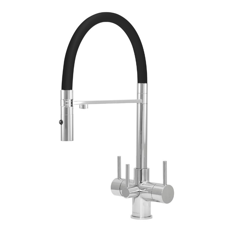 Aquila 3 black 3-way kitchen mixer tap with flexible pull-down spout