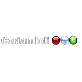 Coriandoli logo with three coloured circles on a white background