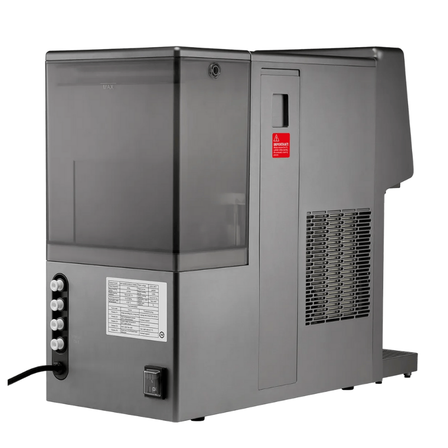 countertop chilled water dispenser witth a red label on a white background