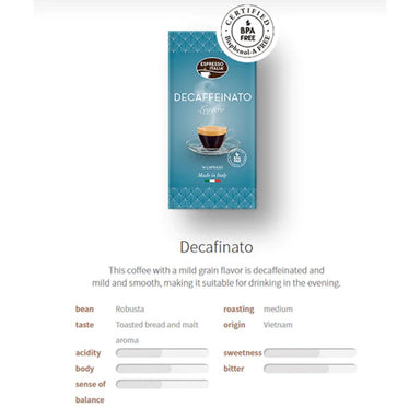 Espresso Italia Decaffeinato with acidity, sweetness, body, bitter and sense of balance ratings