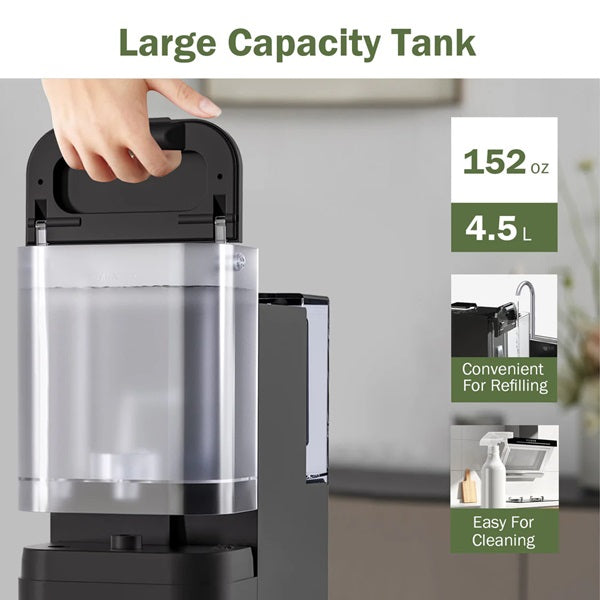 A large capacity tank for a countertop dispenser with weight and other features