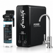 Frizzlife PD1000 reverse osmosis water purifier system with a black main unit, curved stainless steel faucet, and a separate water filter canister on a clean white background.
