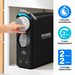 Black reverse osmosis under sink water machine with a hand twisting the top cap, shown in a kitchen setting with feature callout icons on the right.