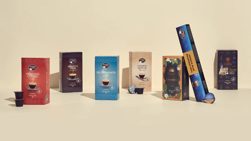 Picture of all Epsresso Italia Coffee Pods range