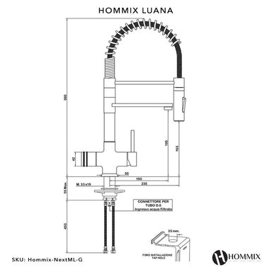 A diagram and measurements of a three way triflow tap