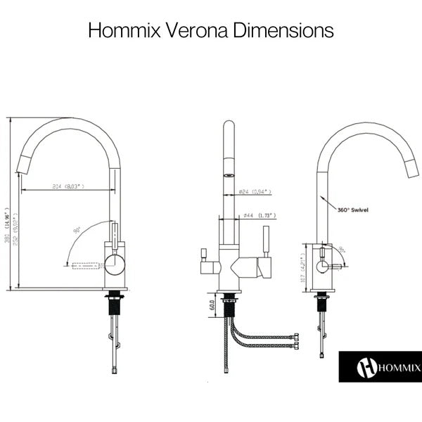 a diagram with dimensions of a three way triflow tap