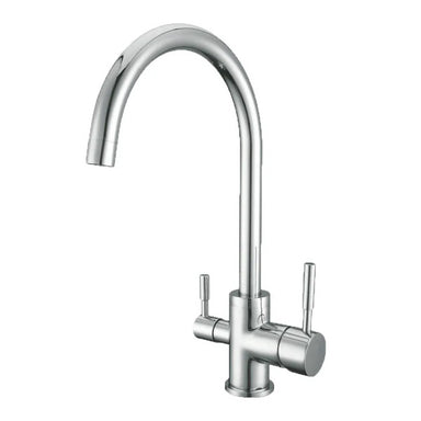 A Chrome three way tri flow filter tap