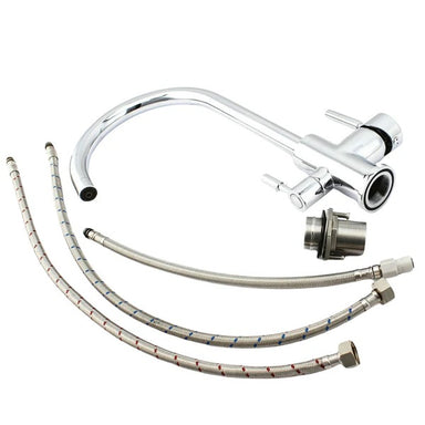 A three way triflow tap and an installation kit