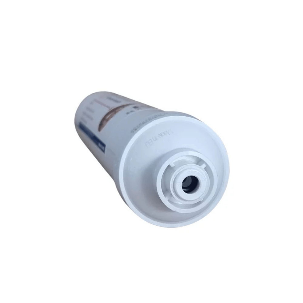White alkaline remineraliser carrtridge cylindrical filter on a white background