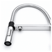 Close up of a Chrome kitchen faucet with flexible hose on a white background