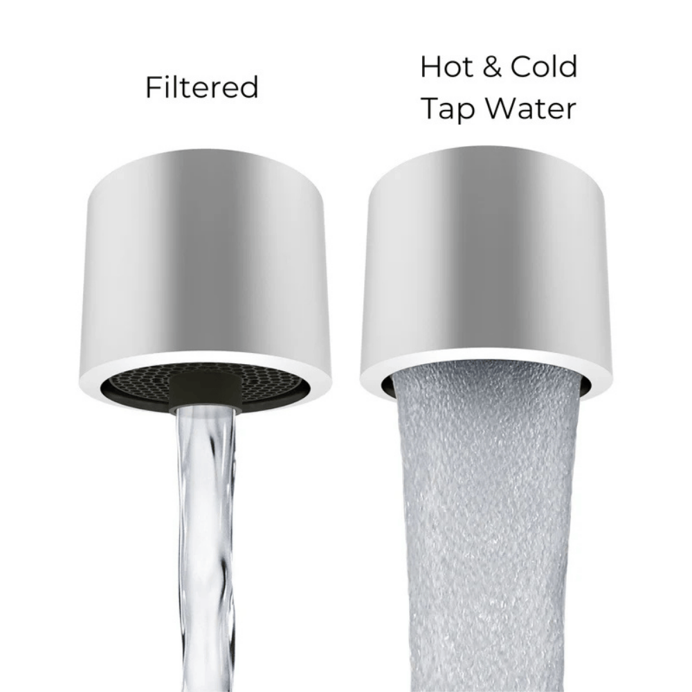 Two water dispensers labeled 'Filtered' and 'Hot & Cold Tap Water' on a white background.