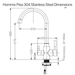 Technical drawing of Hommix Pisa 304 Stainless Steel dimensions on a white background