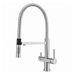 Modern Chrome kitchen faucet with flexible hose on a white background