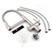 A kitchen triflow faucet with installation kit and user guide on a white background