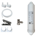 Water filter replacement kit with a white cylindrical filter cartridge, white plastic connectors, hose, metal fitting, black clamp, and two white mounting clips on a white background. The words Hommix are on the label