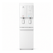 A tall freestanding water dispenser in beige with two dispensing spouts and hommix branding , all on a white background