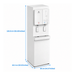 a beige standing water dispenser with measurements for height, length, width and depth, Hommix branding on the dispenser