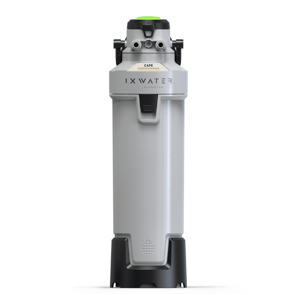 Coffee water filter in grey with XI Water and cafe written on
