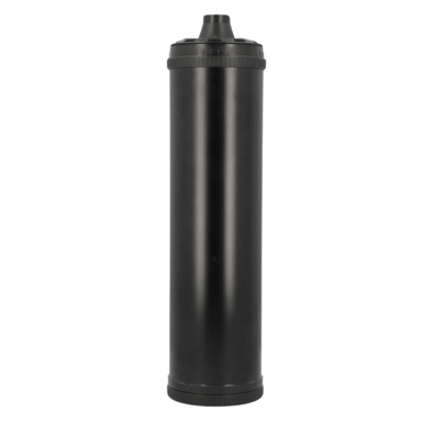 Black Commercial cylindrical water cartridge with a cap on a white background