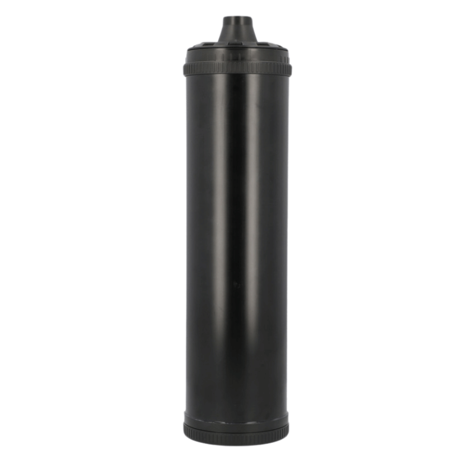 Black Commercial cylindrical water cartridge with a cap on a white background