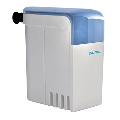 White and blue water softener with 'SUMO' branding on a white background