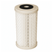 A cylindrical pleated replacement whole house filter filter with a beige plastic top and bottom and a black rubber gasket, shown on a plain white background.