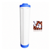 White ceramic osmio filter cartridge with blue ends on a white background