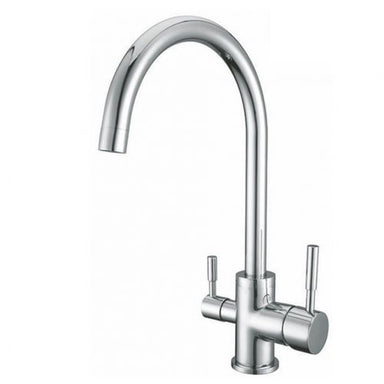 A chrome 3 way triflow tap front side view