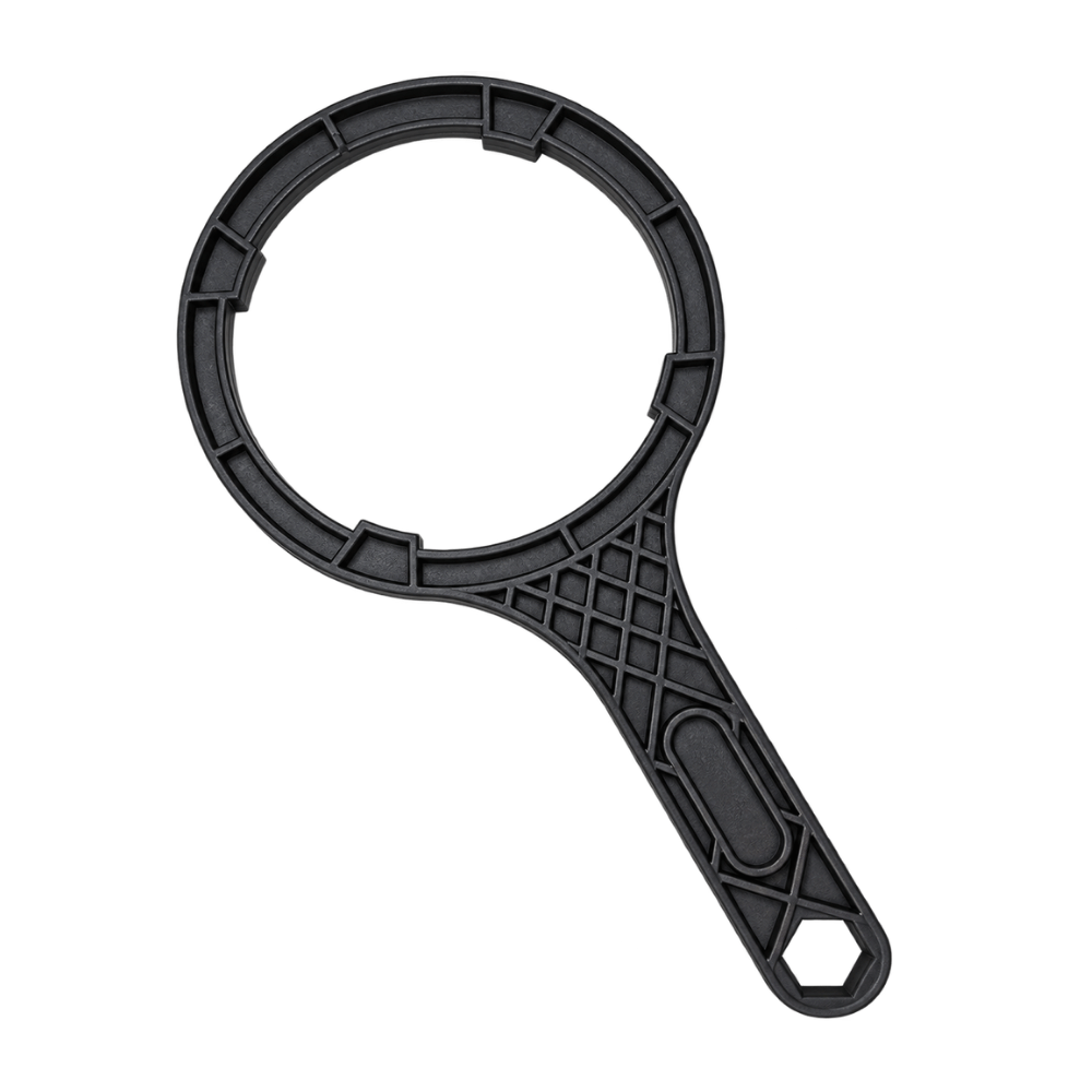 A black spanner wrench with a textured handle, shown on a solid white background.