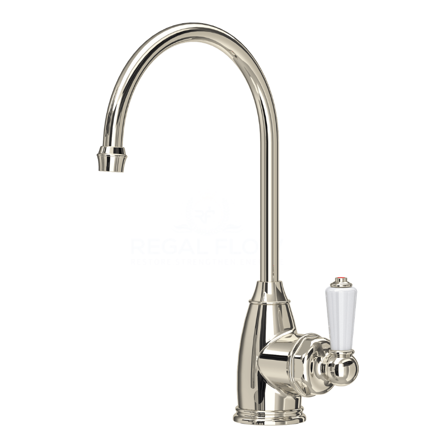 Perrin and Rowe Nickel hot watet tap on a white background