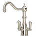 Perrin and Rowe three way filter tap in Nickel with three levers on a white background