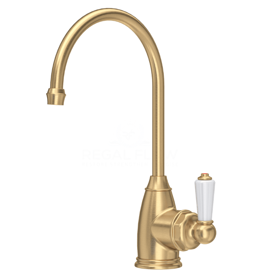 Perrin and Rowe Hot water tap in Satin Brass on a white background
