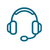 A small blue icon of a headset on a plain white background.