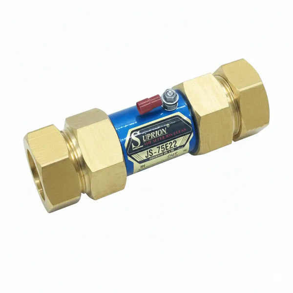Suprion JS-75E22 Super Ion Clean brass water conditioner with blue housing and compression fittings