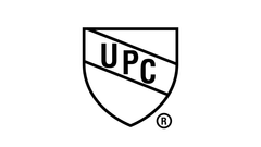 A black shield-shaped logo with the letters 'UPC' across a diagonal band and a registered mark symbol, centered on a plain white background.